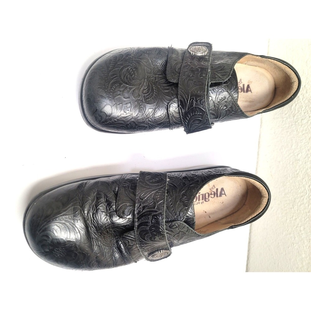 Alegria Paloma Black Leather Embossed Mary Jane Shoes Women's Comfortable Slip-O